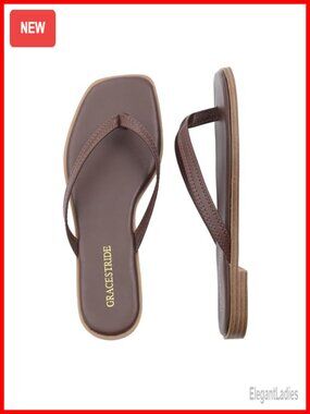 Faux Leather Flip Flops Thong Sandals Comfortable Flat Slides Summer Beach Slip